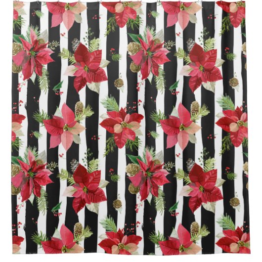 ポイはっきりしたンセストライプチアシャワーカーテン付き黒い シャワーカーテン (正面)