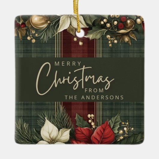 ポイエレガントドポインセチア名メリークリスマス セラミックオーナメント (正面)