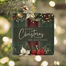 ポイエレガントドポインセチア名メリークリスマス セラミックオーナメント