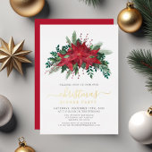 ポイエレガントンセチアのクリスマスディナーパーティー金ゴールド 箔招待状