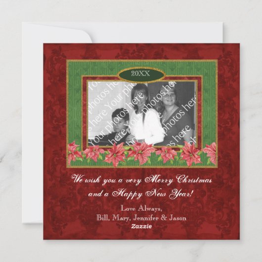 ポイエレガントンセチア写真クリスマスカード シーズンカード (裏面)