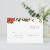 ポイエレガントンセチア赤結婚緑 出欠カード (スタンド正面)