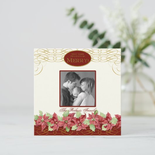 ポイエレガントンセチア・クリスマス・ホリデー・グリーティング・カード シーズンカード (スタンド正面)