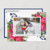 ポイエレガントンセチア・ベリー海軍パーソナライズされた写真 シーズンポストカード (正面/裏面)