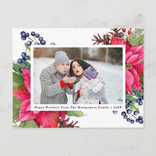 ポイエレガントンセチア・ベリー海軍パーソナライズされた写真 シーズンポストカード (正面)