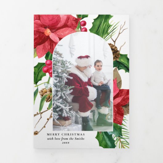 ポイエレガントンセッティア&ホリーアーチフォトホワイトBG 三つ折りカード (カバー)