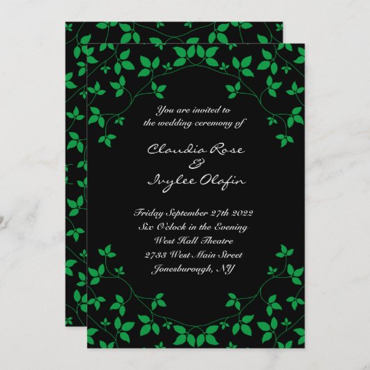 ポイズンアイビーブラック&グリーンゴシック結婚式招待状 招待状 (正面/裏面)