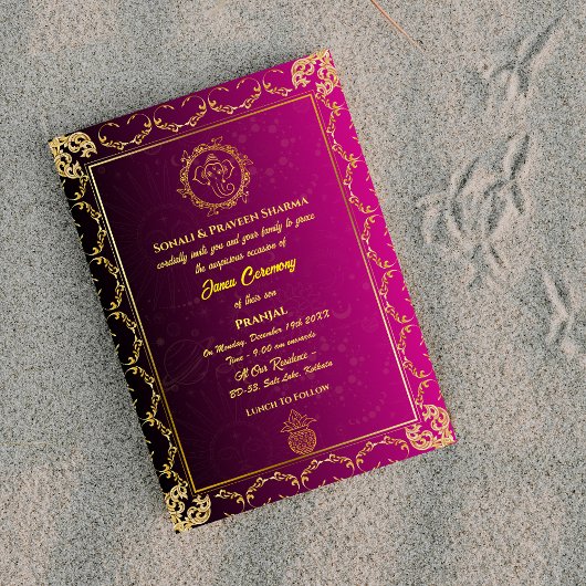 ポイテジャヌウパナヤナムヒンドゥー聖糸ティール(緑がかった色)金ゴールド 招待状