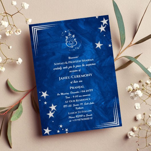 ポイテー・ジェイヌ・ウパナヤナム　ヒンズー　ホーリー・スレッド　ブルー・ゴールド 招待状