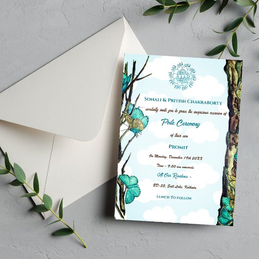 ポイテ ジェイヌ ウパナヤナム ヒンズー 聖なる糸 蝴蝶 招待状