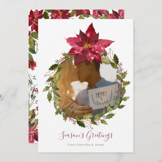 ポイパーソナライズされたアエレガントセチアリース シーズンカード (正面/裏面)