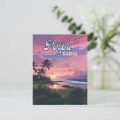 ポイプカウアイハワイビーチパームツリーズレトロカード (スタンド正面)