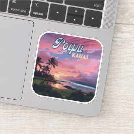 ポイプカウアイハワイビーチパームツリーズレトロ シール