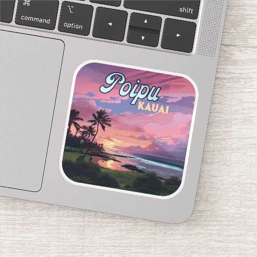 ポイプカウアイハワイビーチパームツリーズレトロ シール (詳細)