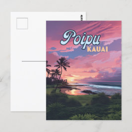 ポイプカウアイハワイビーチパームツリーズレトロ ポストカード