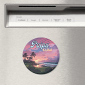 ポイプカウアイハワイビーチパームツリーズレトロ マグネット (インサイチュ (食洗機))