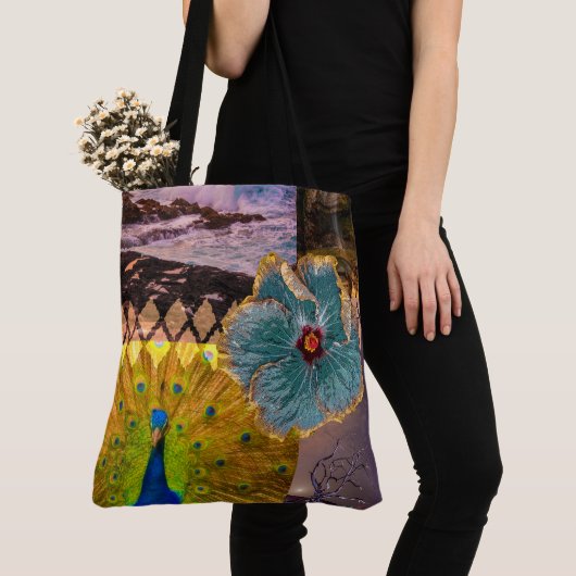 ポイプサンライズカウアイハワイアンコラージビーチバッグ トートバッグ (クローズアップ)