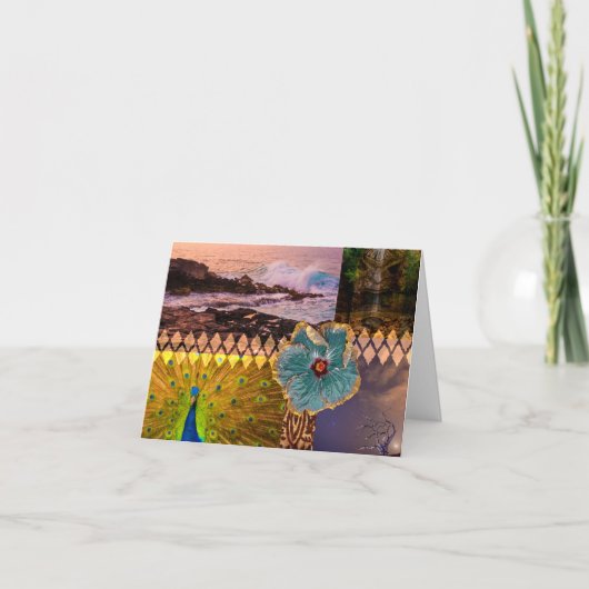 ポイプサンライズカウアイハワイアンコラージュ ノートカード (正面)