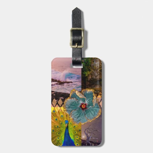 ポイプサンライズカウアイハワイアンコラージュ ラゲッジタグ (正面縦)