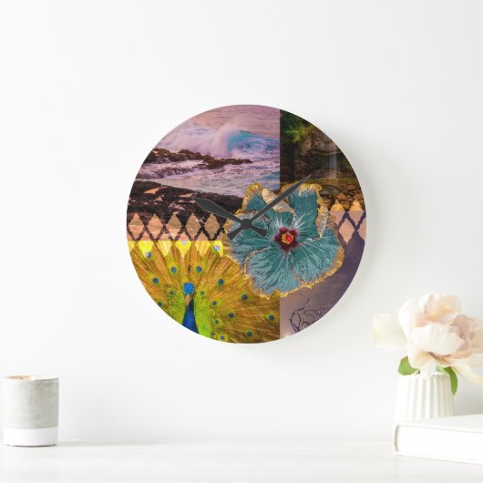 ポイプサンライズカウアイハワイアンコラージュ ラージ壁時計 (ホーム)