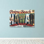 ポイプビーチ,ハワイ – ラージレターシーン キャンバスプリント (インサイチュ (ウッドフロア))