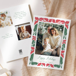 ポイモダンンセチア文字ハッピーホリデー写真 シーズンカード