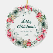 ポイモダンンセチア赤グリーンリースクリスマス詩 セラミックオーナメント (正面)
