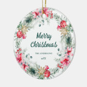 ポイモダンンセチア赤グリーンリースクリスマス詩 セラミックオーナメント (左)