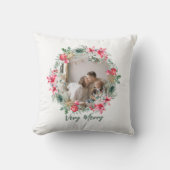 ポイモダンンポインセチア赤グリーンリースクリスマス クッション (正面)