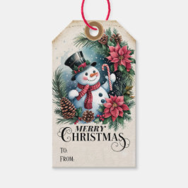 ポインお洒落セチアリース雪だるまクリスマス ギフトタグ