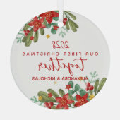 ポインかわいらしセチア初めてのクリスマスカスタム ガラスオーナメント (裏面)