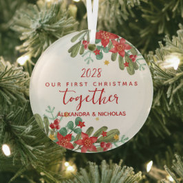 ポインかわいらしセチア初めてのクリスマスカスタム ガラスオーナメント