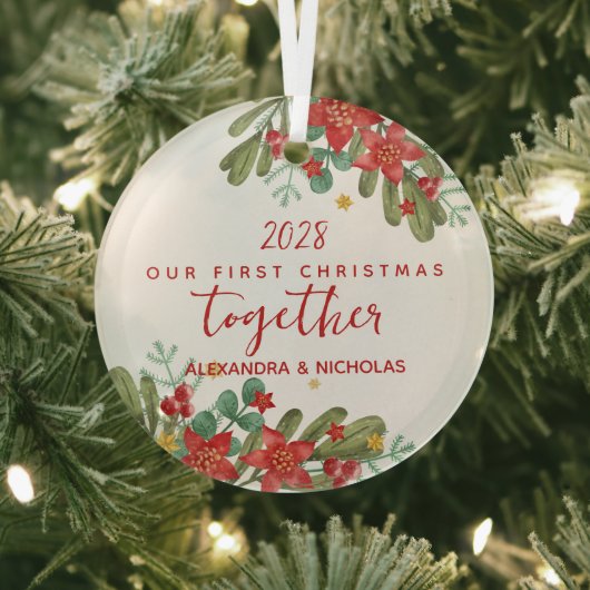 ポインかわいらしセチア初めてのクリスマスカスタム ガラスオーナメント (インサイチュ)