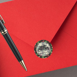 ポインエレガントセチアと果実オンブラック ラウンドシール