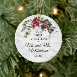 ポインエレガントセチアパイン初めてのクリスマス結婚した セラミックオーナメント