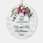 ポインエレガントセチアパイン初めてのクリスマス結婚した セラミックオーナメント (左)