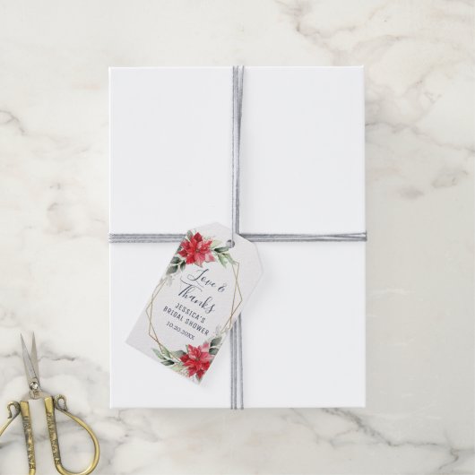 ポインエレガントセチアフローラブライダルシャワーありがとう ギフトタグ (より糸付き)