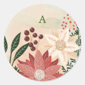 ポインエレガントセチアモノグラムホリデーウォーターカラー ラウンドシール (正面)