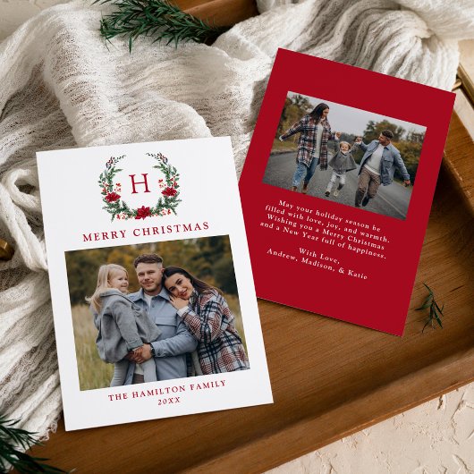 ポインエレガントセチアリースモノグラム写真 シーズンカード