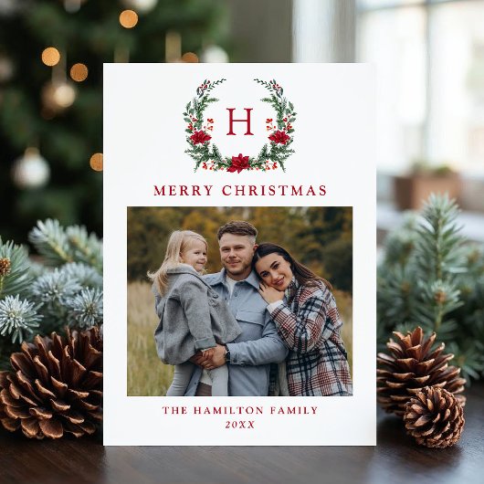 ポインエレガントセチアリースモノグラム写真 シーズンカード