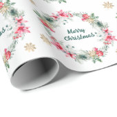 ポインエレガントセチア金ゴールドスノーフレーククリスマスリース ラッピングペーパー (ロールコーナー)