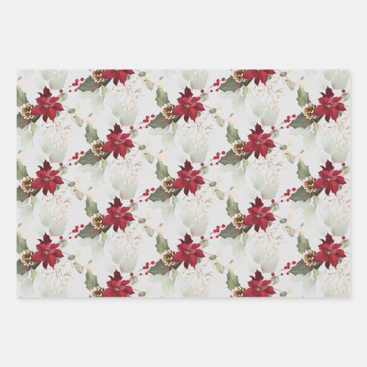 ポインエレガントセチア&ユーカリグリッタークリスマス ラッピングペーパーシート (正面3)