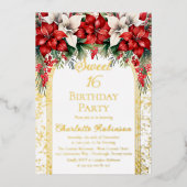 ポインエレガントセティアスフローラスウィート16誕生日パーティー 箔招待状 (正面)