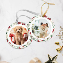 ポインエレガントセティアツーフォトホリデーオーナメント セラミックオーナメント