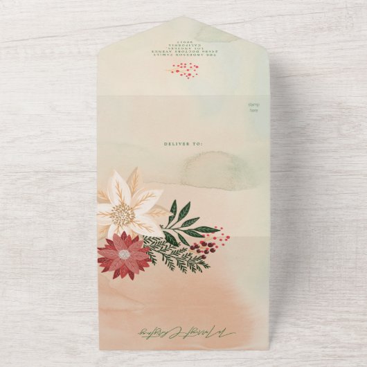 ポインエレガントセティアフォトコラージハッピーホリデー オールインワン招待状 (外側)