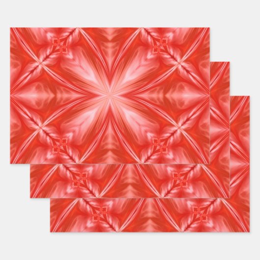 ポインシアナレッドミルキーホワイト抽象デザイン ラッピングペーパーシート (セット)