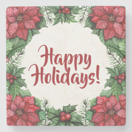 ポインシエッタとホリーベリーカスタムクリスマス ストーンコースター