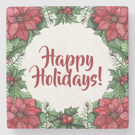 ポインシエッタとホリーベリーカスタムクリスマス ストーンコースター (正面)
