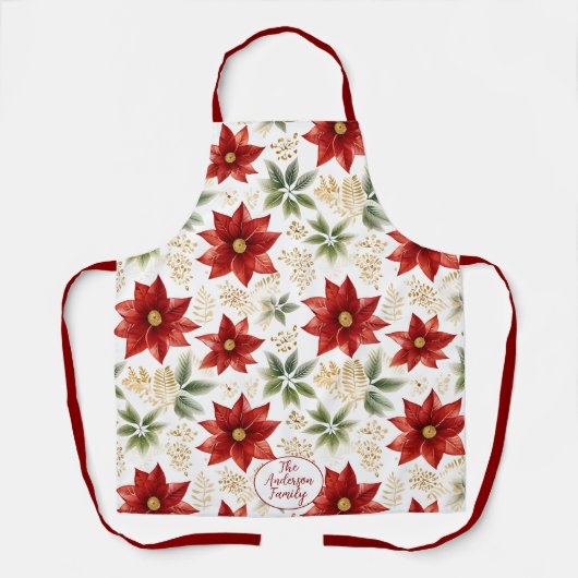 ポインスタイリッシュセチアフローラフラワークリスマス エプロン (正面)