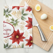 ポインスタイリッシュセチアフローラフラワークリスマス キッチンタオル (四つ折り)